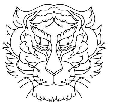 Tiger face sticker vector.Tiger head traditional tattoo.Vector of Japanese tiger for sticker or printing on T-shirt.