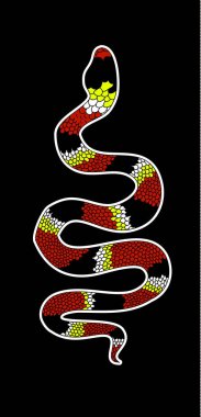 Hand drawn snake vector Illustration on black background.Milk snake vector.Lampropeltis triangulum vector.Sticker and hand drawn snake for tattoo.snake Reptile illustration.