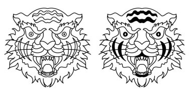 Kaplan başlı vektör beyaz arka planda izole edildi. Geleneksel dövme kaplan yüzü. Japon kaplan resmi tişört baskısı için..
