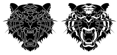 Kaplan başlı vektör beyaz arka planda izole edildi. Geleneksel dövme kaplan yüzü. Japon kaplan resmi tişört baskısı için..