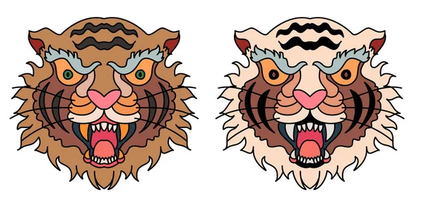 Tiger Head Vector Isolate White Background Traditional Tattoo Tiger Face — Stock Vector