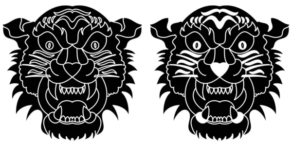 Tiger Cabeça Vetor Isolado Fundo Branco Tradicional Tatuagem Tigre Face —  Vetores de Stock