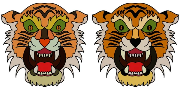 伝統的なタトゥーの虎の顔 Tシャツに印刷のための日本の虎のイラスト — ストックベクタ