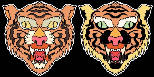 Tête Tigre Vecteur Isoler Sur Fond Blanc Tatouage Traditionnel Visage — Image vectorielle