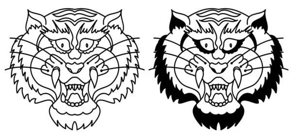 Tête Tigre Vecteur Isoler Sur Fond Blanc Tatouage Traditionnel Visage — Image vectorielle