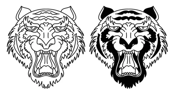 Tiger Cabeça Vetor Isolado Fundo Branco Tradicional Tatuagem Tigre Face — Vetor de Stock