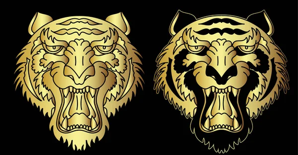 Tiger Cabeça Vetor Isolado Fundo Branco Tradicional Tatuagem Tigre Face — Vetor de Stock