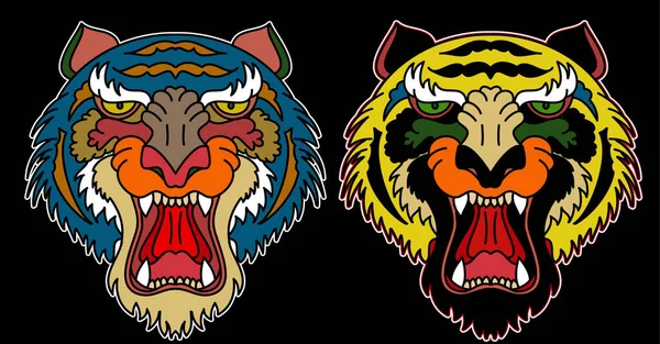 Tiger Cabeça Vetor Isolado Fundo Branco Tradicional Tatuagem Tigre Face —  Vetores de Stock