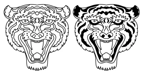 Tête Tigre Vecteur Isoler Sur Fond Blanc Tatouage Traditionnel Visage — Image vectorielle