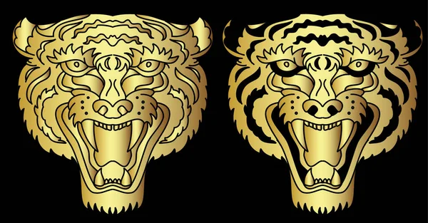 Tiger Cabeça Vetor Isolado Fundo Branco Tradicional Tatuagem Tigre Face —  Vetores de Stock