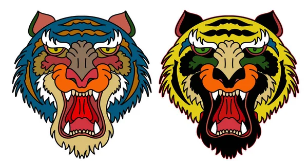 Tigre Cabeza Vector Aislar Blanco Background Traditional Tatuaje Tigre Face — Vector de stock