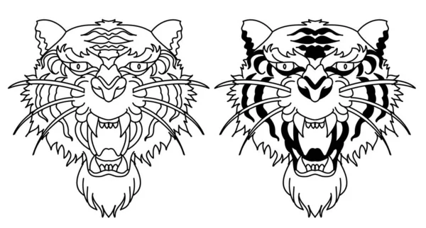 虎头病媒在白色背景上隔离 传统的纹身虎脸 日本虎图解打印在T恤上 — 图库矢量图片