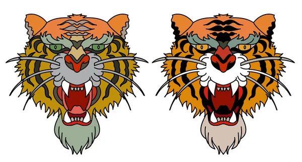 Tiger Cabeça Vetor Isolado Fundo Branco Tradicional Tatuagem Tigre Face —  Vetores de Stock