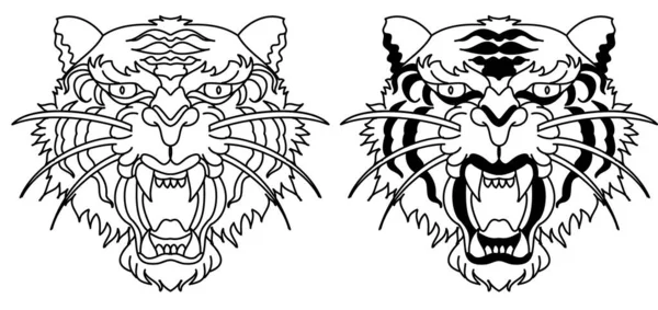 Tigre Testa Vettore Isolato Sfondo Bianco Tradizionale Tatuaggio Tigre Face — Vettoriale Stock