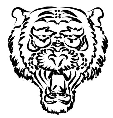 Geleneksel aslan surat dövmesi. Çin aslanı surat çıkartması. Kaplan yüz çıkartması vektörü. Kaplan kafası geleneksel dövmesi.