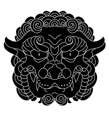 Geleneksel aslan surat dövmesi. Çin aslanı surat çıkartması. Kaplan yüz çıkartması vektörü. Kaplan kafası geleneksel dövmesi.