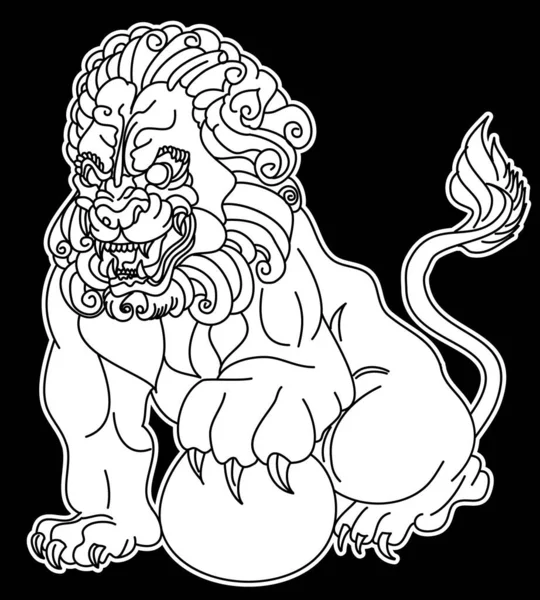 伝統的なライオンの顔の入れ墨 中国のライオンの顔のステッカー — ストックベクタ