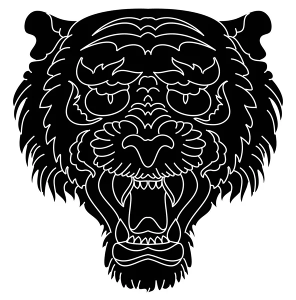Tradiční Tetování Lví Tváře Čínský Lev Tvář Nálepka Tygr Tvář — Stockový vektor
