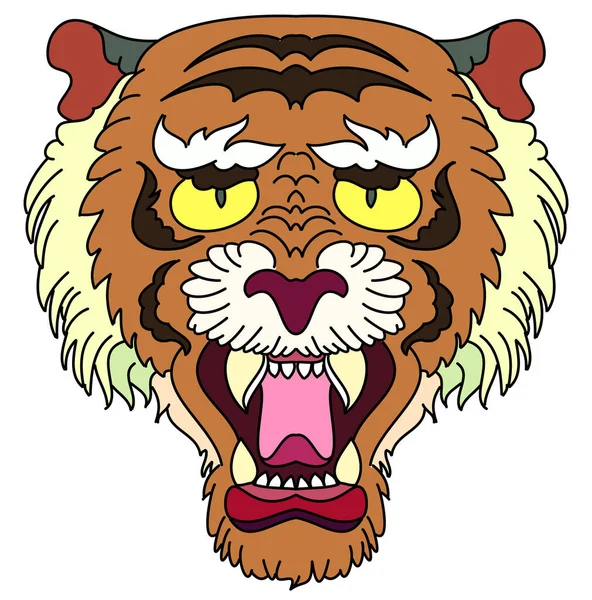 Cara Leão Tradicional Tatuagem Cara Leão Chinês Sticker Tiger Cara — Vetor de Stock