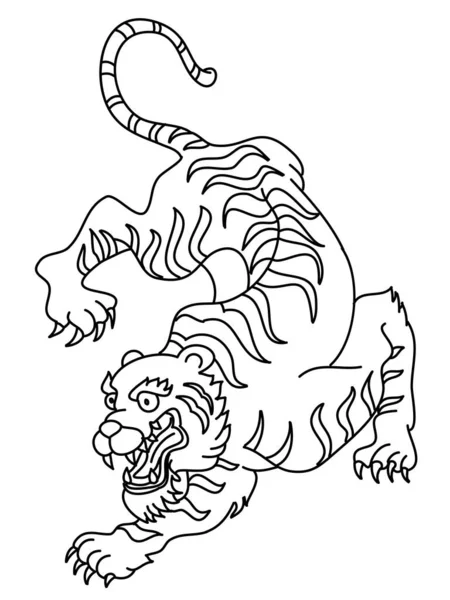 Tigris Arc Matrica Vektor Tigris Fej Hagyományos Tetoválás Vektora Japán — Stock Vector