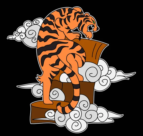 Tiger Face Autocolante Vector Tiger Cabeça Tatuagem Tradicional Vector Tigre —  Vetores de Stock