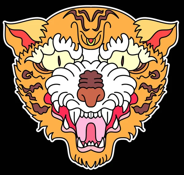 虎の顔のステッカーベクトル 虎の頭の伝統的な入れ墨 ステッカーやTシャツに印刷のための日本の虎のベクトル — ストックベクタ