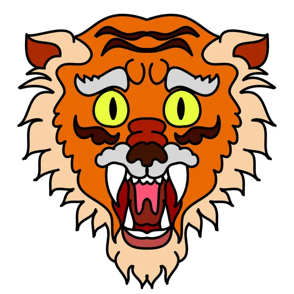 Tiger Face Sticker Vector Tiger Head Traditional Tattoo Vector Japanese —  Vetores de Stock