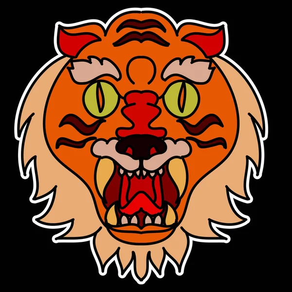 Tiger Face Sticker Vector Tiger Head Traditional Tattoo Vector Japan — стоковый вектор