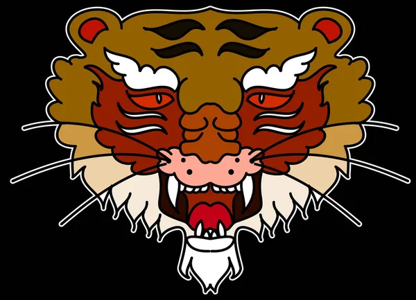 Tiger Face Sticker Vector Tiger Head Traditional Tattoo Vector Japanese — 图库矢量图片