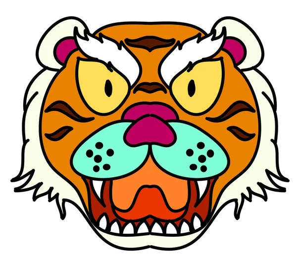 Tiger Face Sticker Vector Tiger Head Traditional Tattoo Vector Japanese — Stock Vector