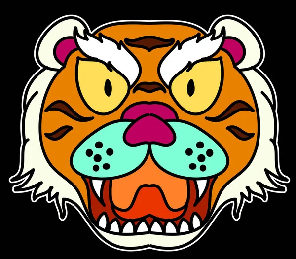 Tiger Face Sticker Vector Tiger Head Traditional Tattoo Vector Japanese — Stok Vektör