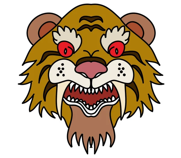 Tiger Face Sticker Vector Tiger Head Traditional Tattoo Vector Japan — стоковый вектор