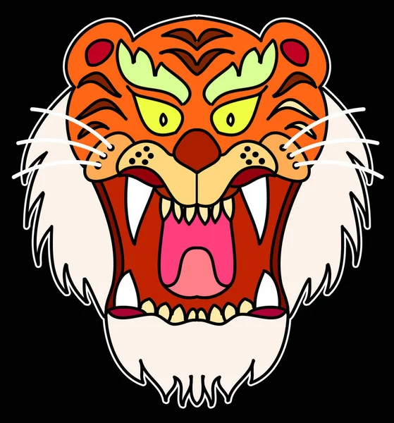 Tiger Face Sticker Vector Tiger Head Traditional Tattoo Vector Japanese — Stockvector