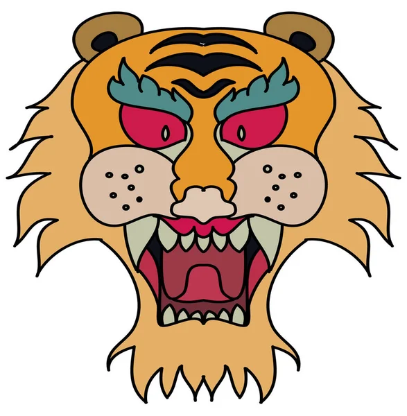 Tiger Face Sticker Vector Tiger Head Traditional Tattoo Vector Japanese — Vector de stock