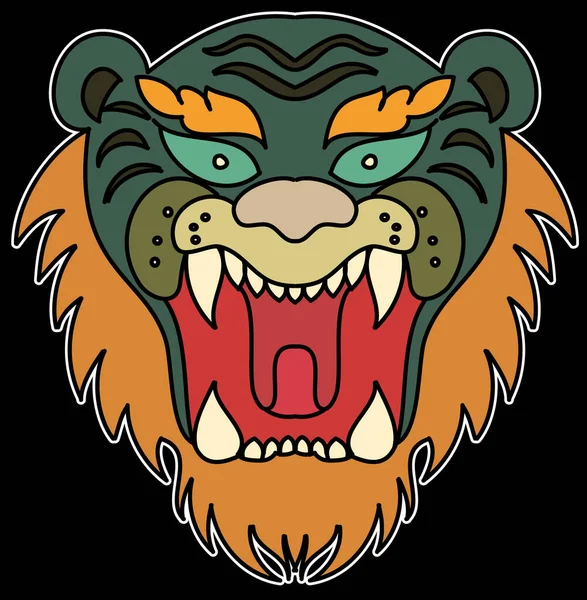 Tiger Face Sticker Vector Tiger Head Traditional Tattoo Vector Japanese — Stockový vektor