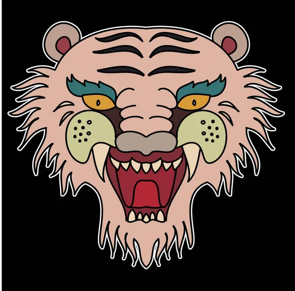 Tiger Face Sticker Vector Tiger Head Traditional Tattoo Vector Japanese — Vetor de Stock