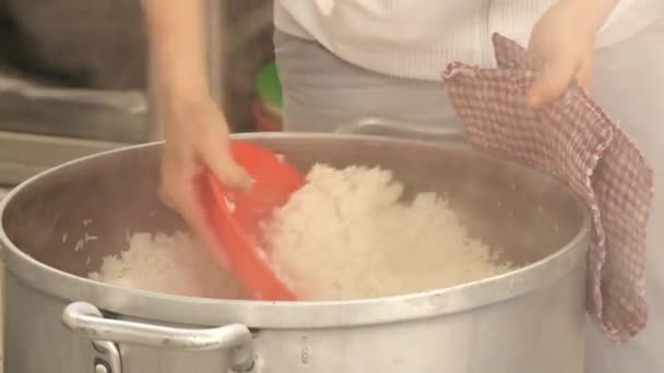 Woman with rice bowl — Stock Video