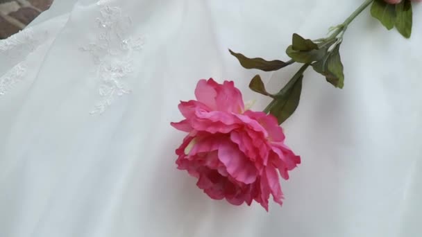 Flor contra vestido de novia — Vídeos de Stock