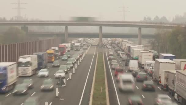 COLOGNE - APRIL 04: Congestion on a highway in germany near by cologne on the autobahn A3 on April 4, 2012 — Stock Video