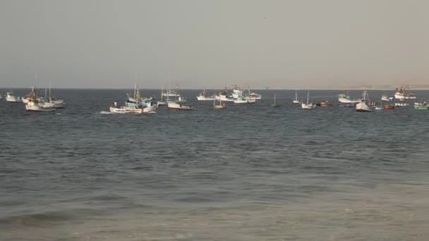 Fishing boats in the ocean — Stock Video