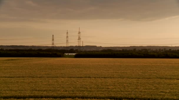 Pólos de energia no pôr-do-sol vermelho — Vídeo de Stock