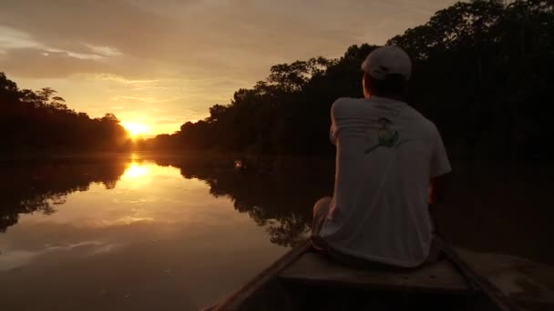 Paddeling With Canoe On Amazon River — Stock Video