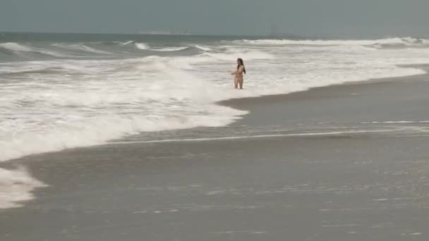 Mujer en la playa — Vídeo de stock