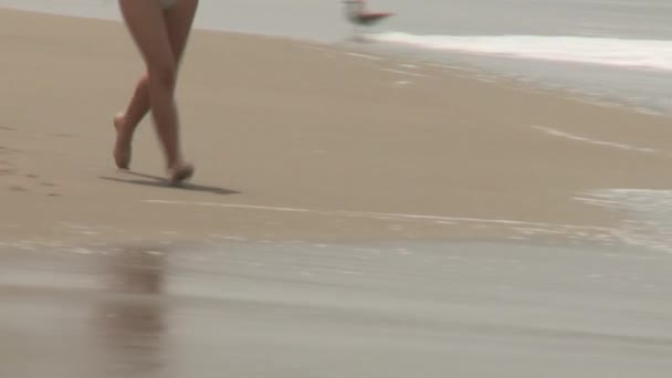 Mujer corriendo en la playa — Vídeo de stock