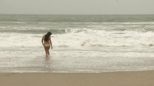 Mujer en la playa — Vídeo de stock