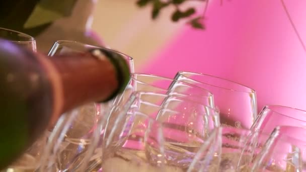 Llenar vasos con champán — Vídeo de stock