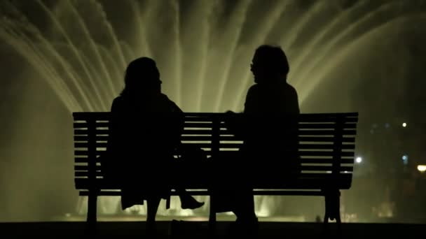 Taman air di Lima, Peru (Parque de los aquas). 2012 people talk on bench silhouetted — Stok Video