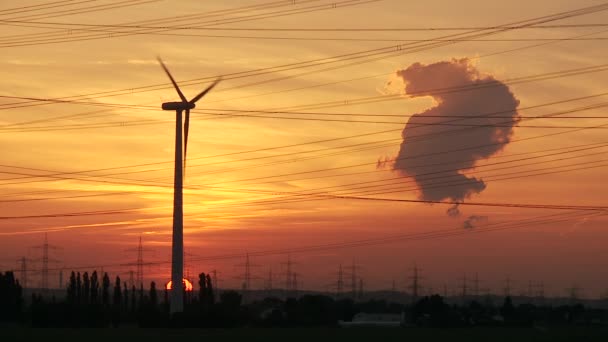 火红的夕阳电线杆 — 图库视频影像