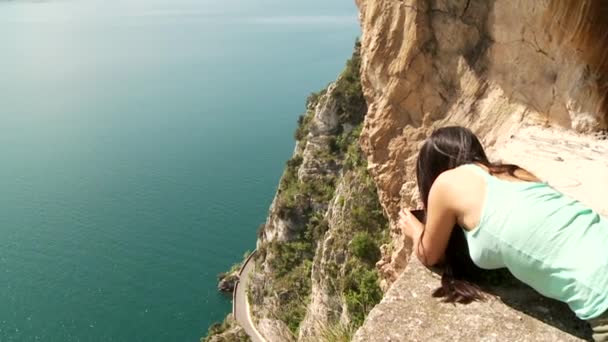 Woman at the lake — Stock Video