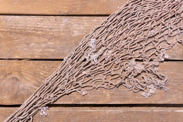 Oud Visnet Houten Pier Het Strand — Stockfoto